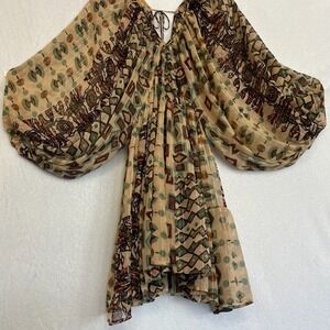 Boho Mini Dress‎ Sheer Bishop Sleeve Party Cocktail Flowy Babydoll Tassel Fall